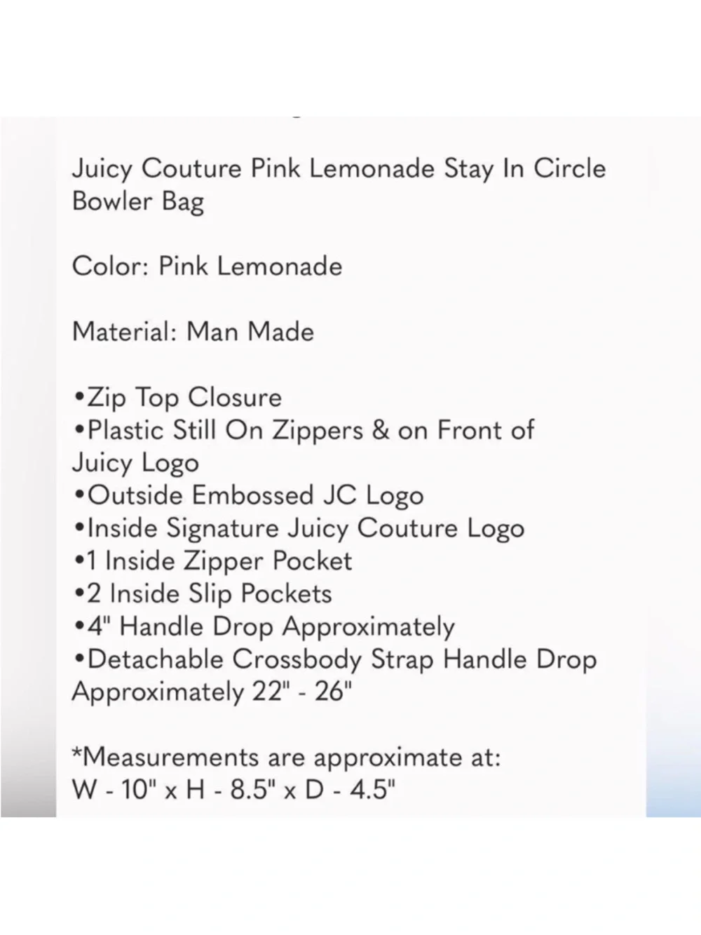 Juicy Couture Embossed Pink JC Logo Satchel & Crossbody Dust Bag Included